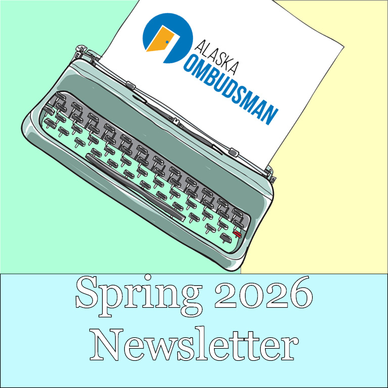 This image shows a typewriter design with the words Spring 2026 Newsletter/"