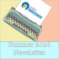 This image shows a small square graphic displaying a typewriter and the words Summer 2026 newsletter.