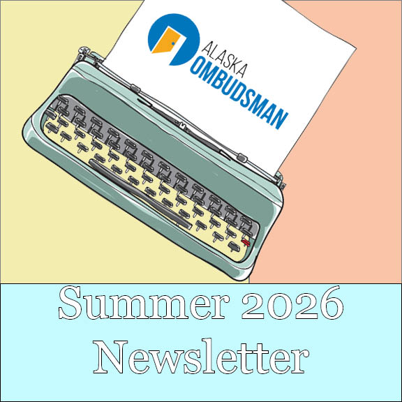 This image shows a small square graphic displaying a typewriter and the words Summer 2026 newsletter.